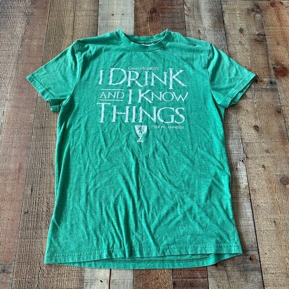 HBO Game of Thrones I Drink & I know Things Green Short Sleeve Graphic Tee -S - Picture 1 of 7